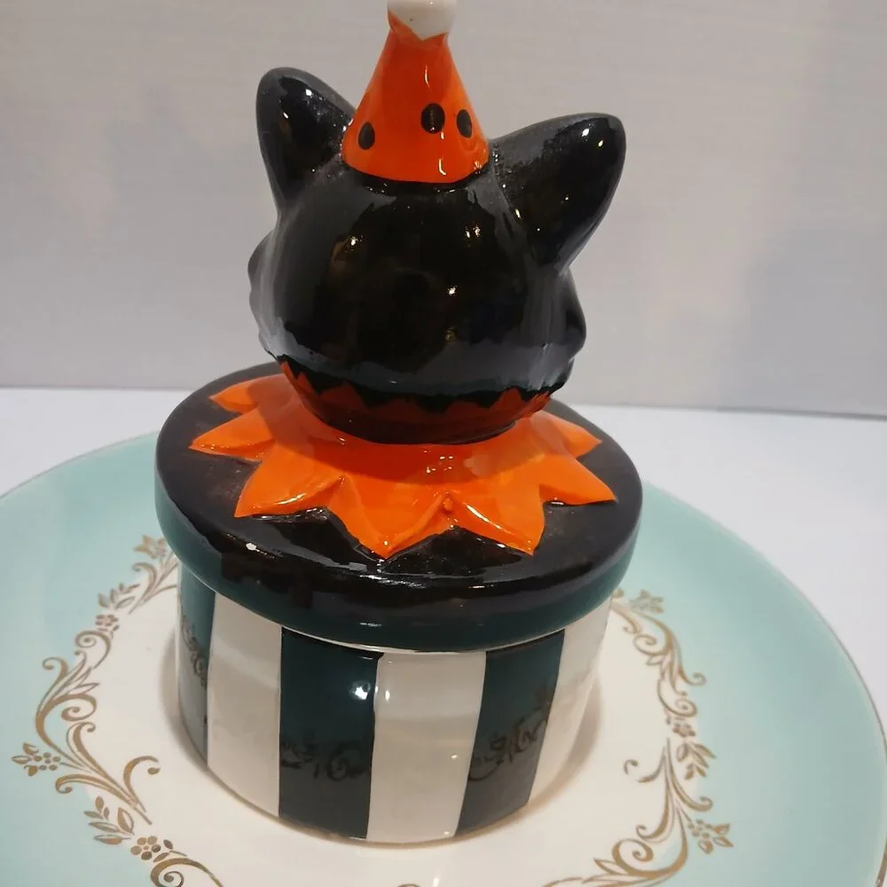 Halloween Retro Black Cat Ceramic Trinket Box - Picture 6 of 11